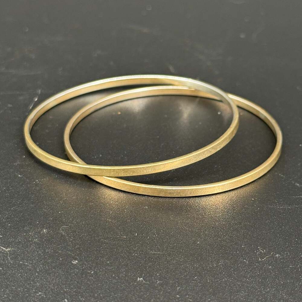 Vintage Gold Tone Thin Bangle Bracelets Set of 2 Stackable Smooth